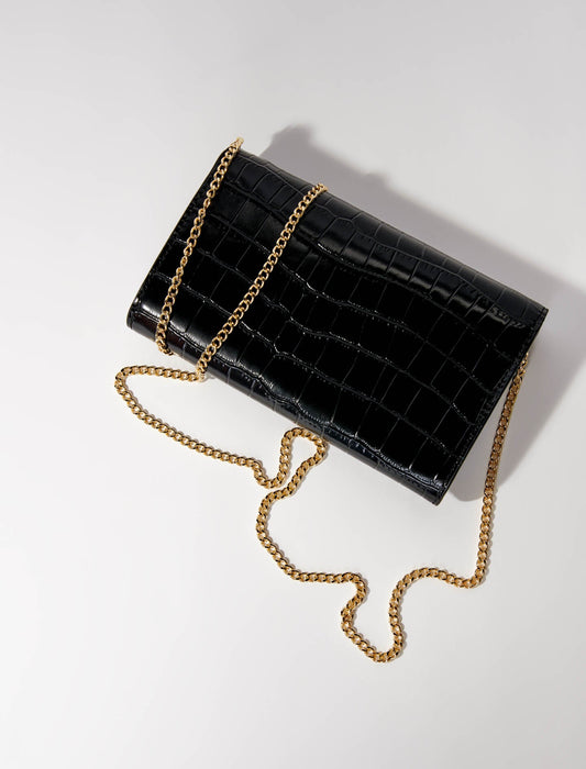 Black  -croc-effect embossed leather bag