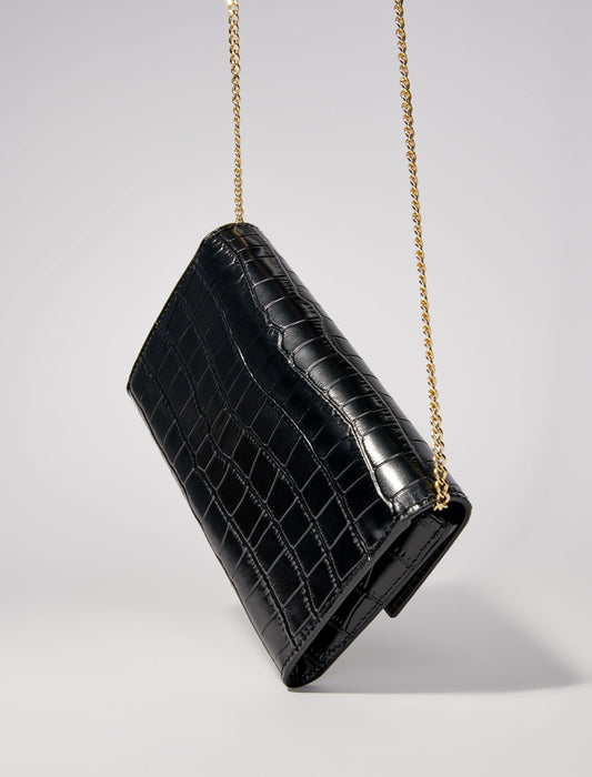 Black  -croc-effect embossed leather bag