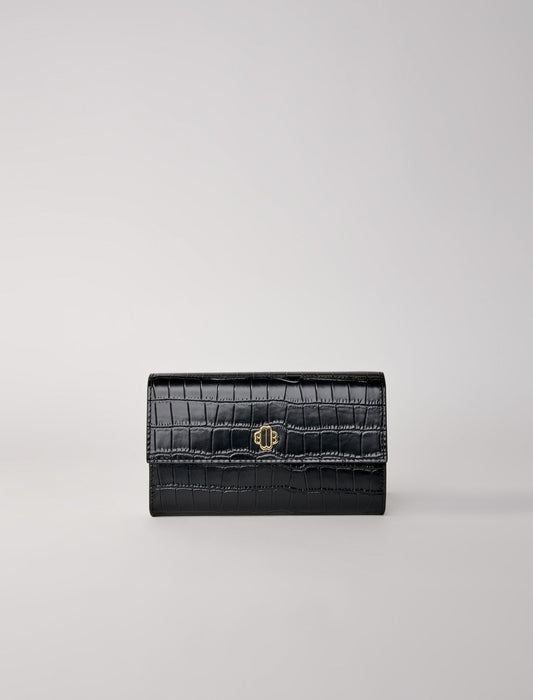Black featured-croc-effect embossed leather bag