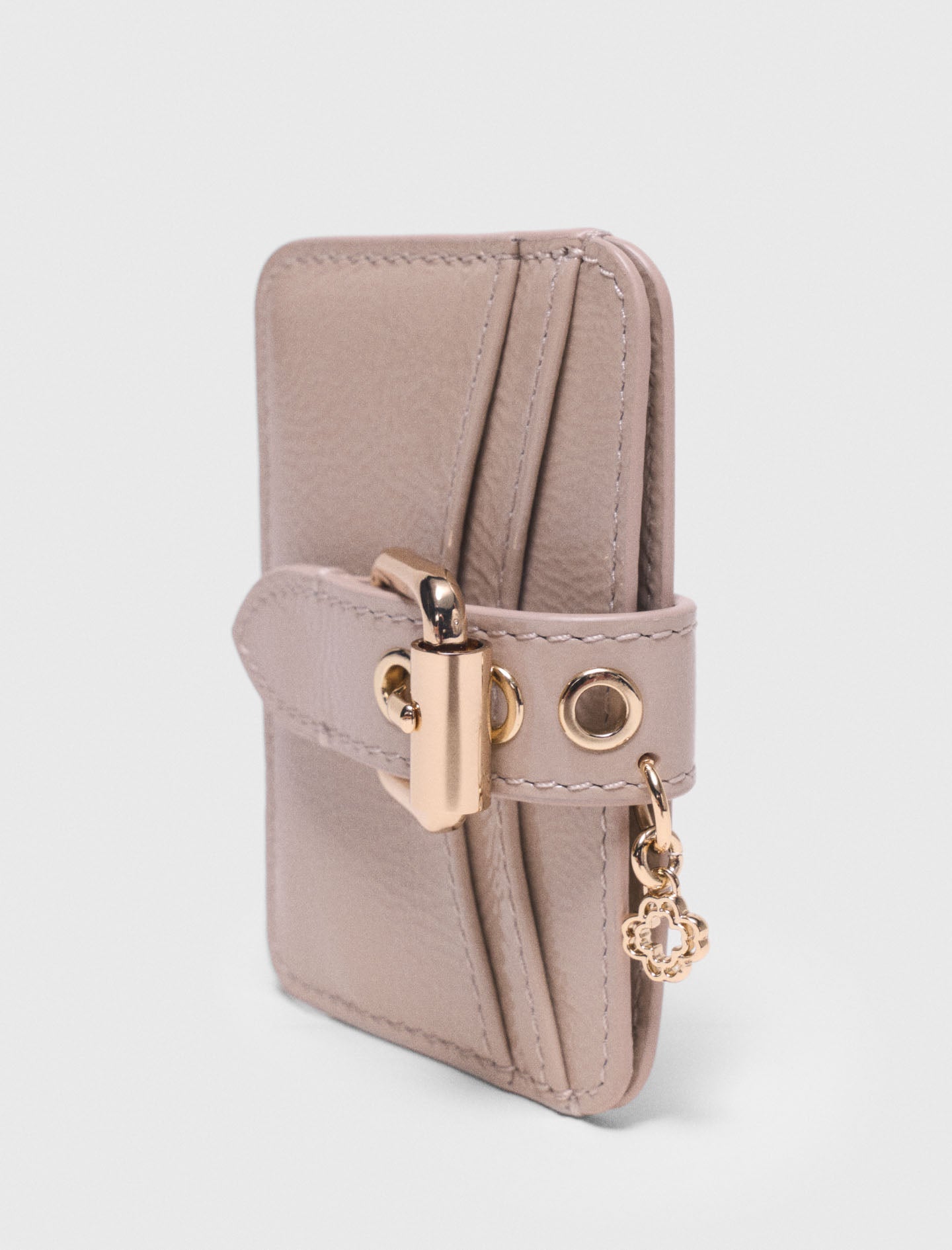 Miss M Naplak Leather Card Case Mastic Beige