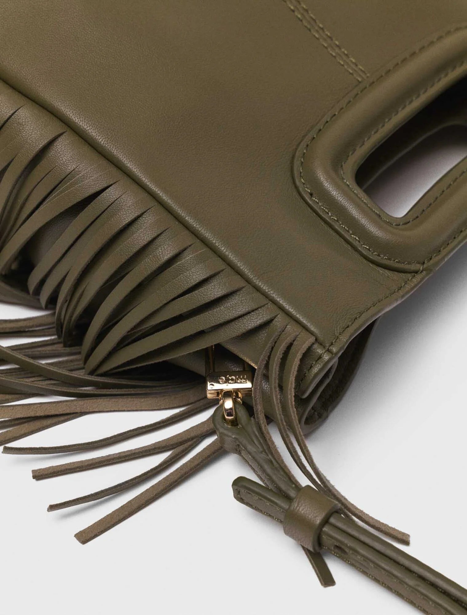 Smooth leather M bag with fringing Khaki