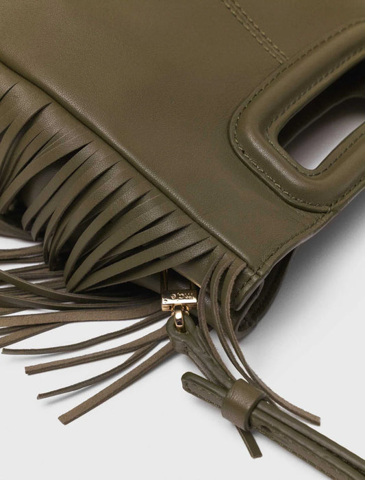 Smooth leather M bag with fringing Khaki
