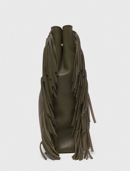 Smooth leather M bag with fringing Khaki