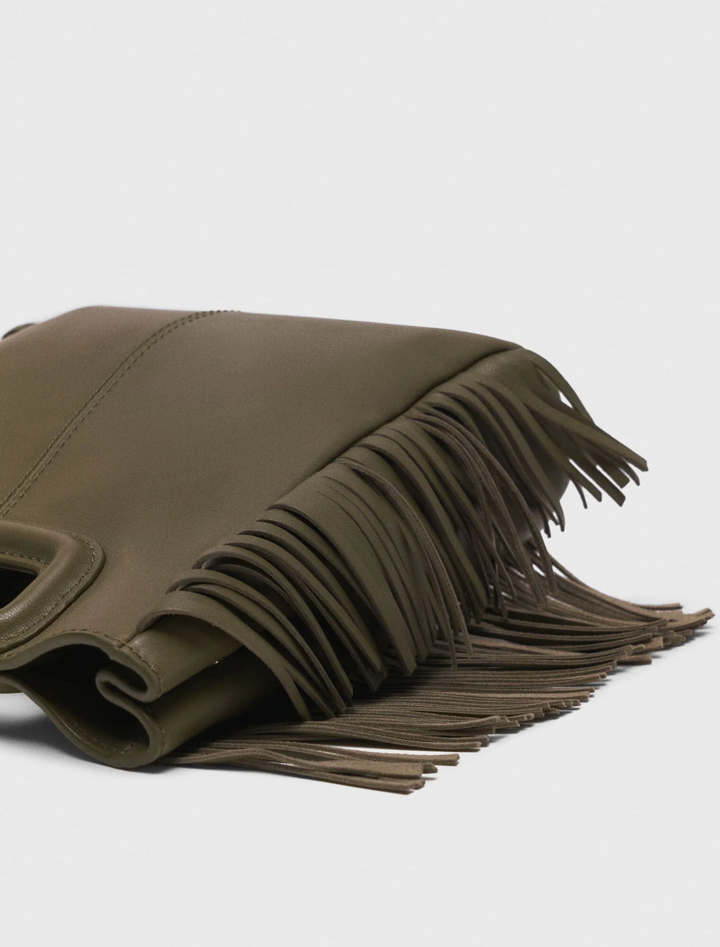 Smooth leather M bag with fringing Khaki
