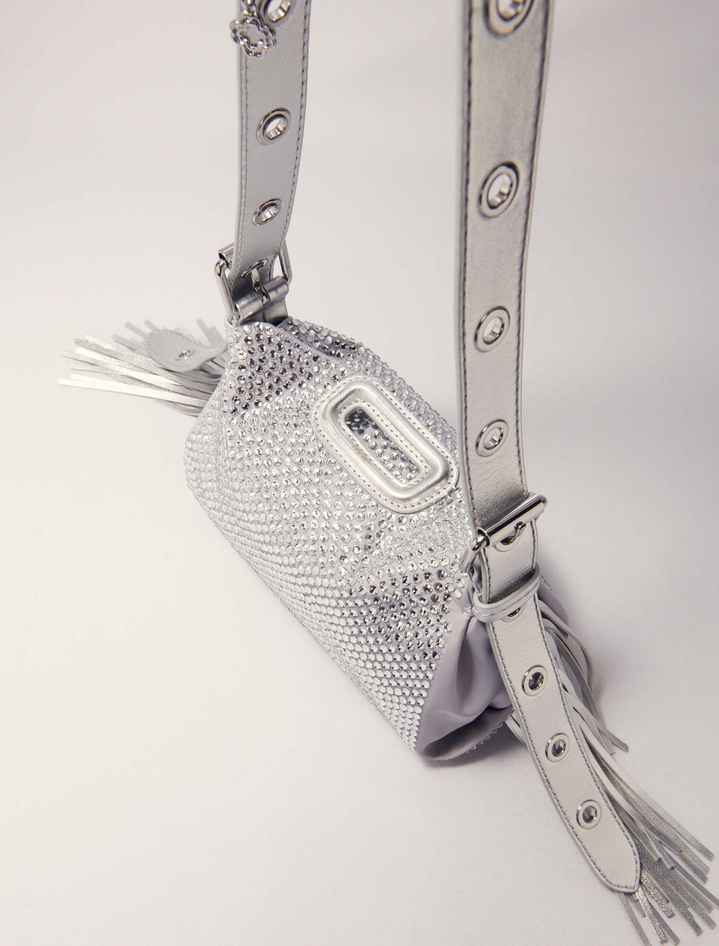 Silver Miss M Mini rhinestone bag