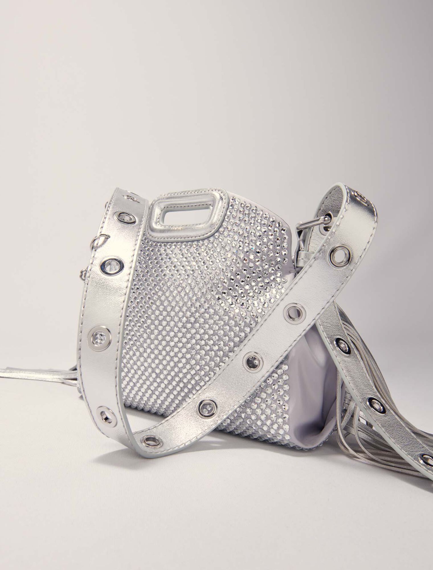 Silver Miss M Mini rhinestone bag