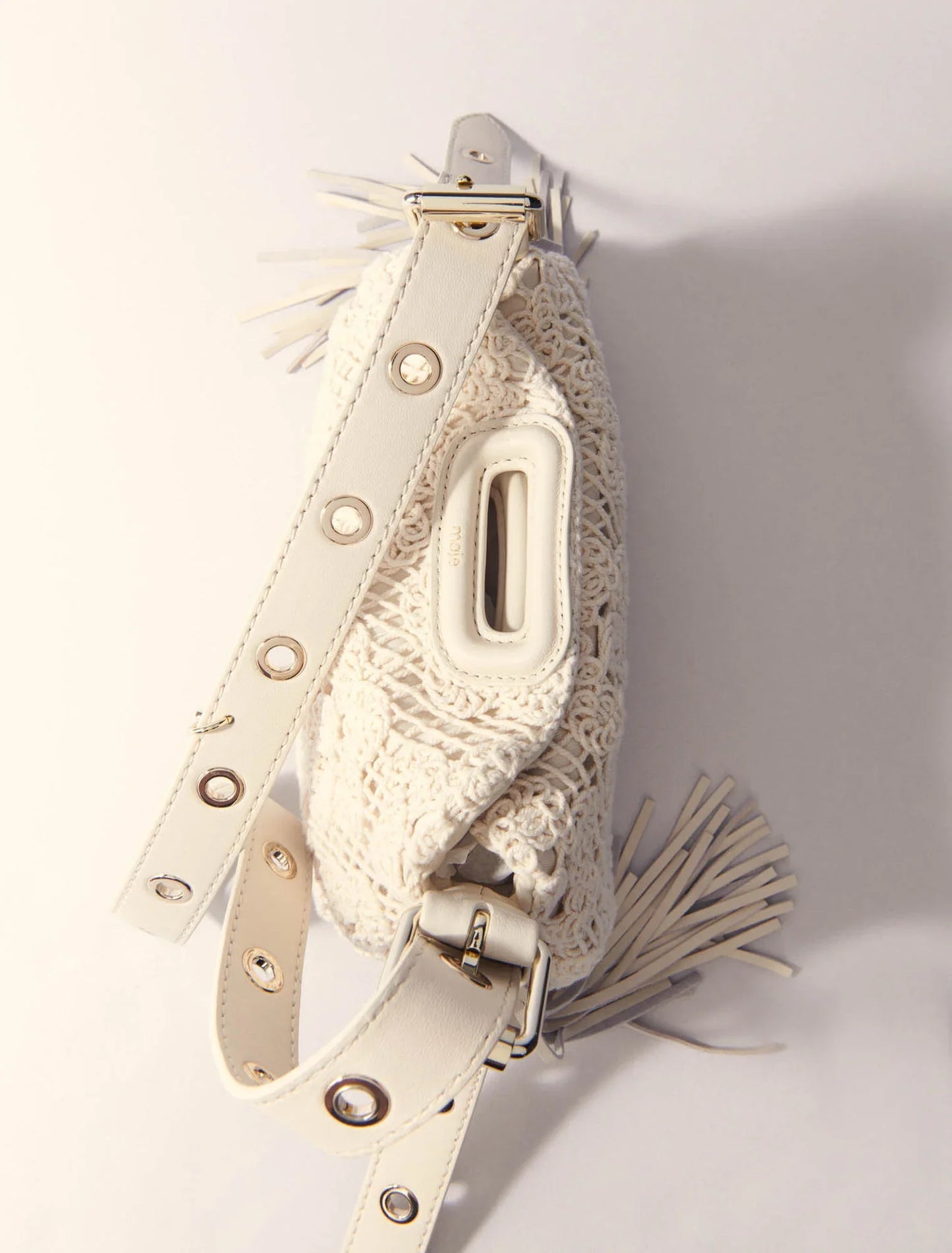 Ecru-Crochet-Knit Mini Miss M Bag