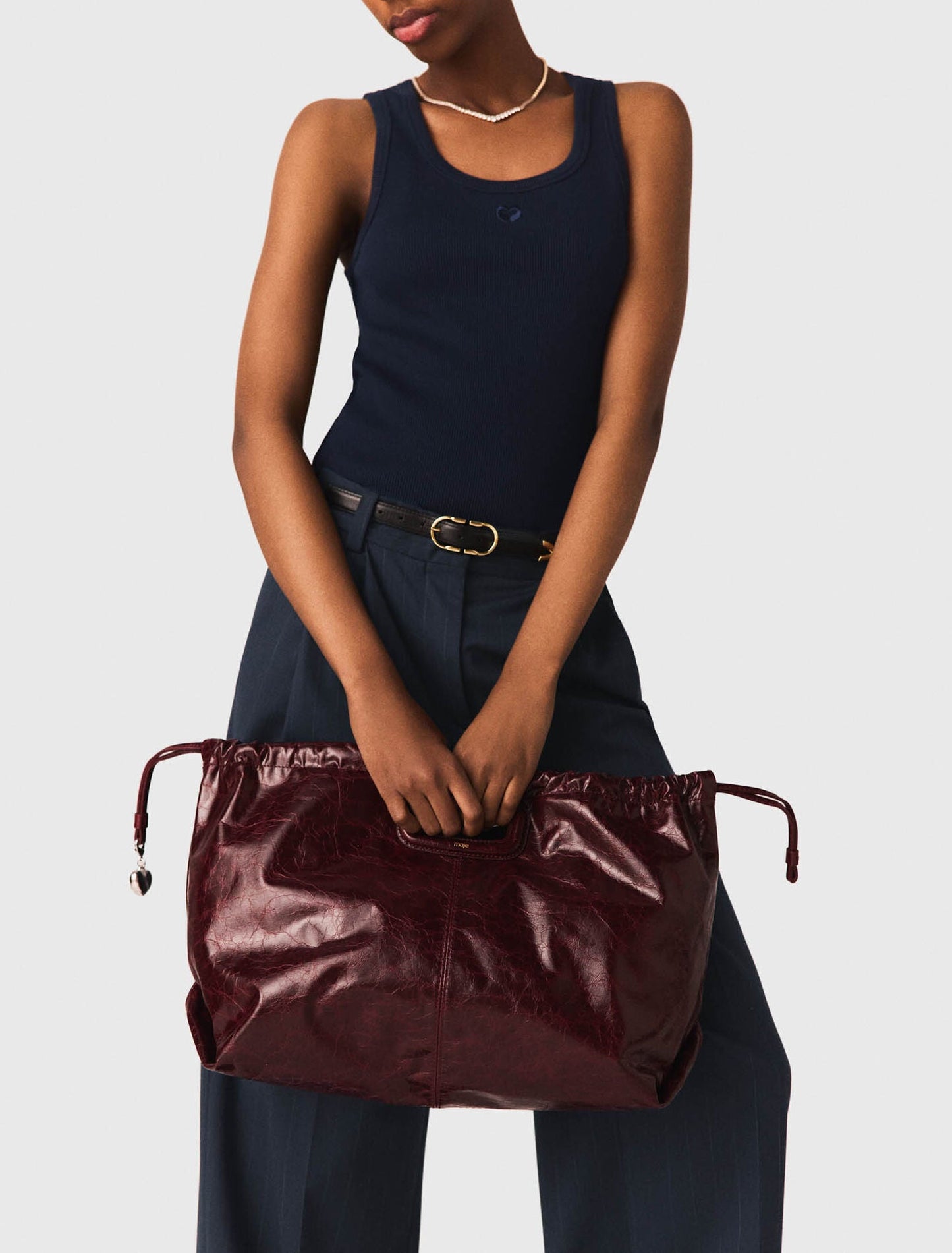 Crackled leather M Tote bag Burgundy