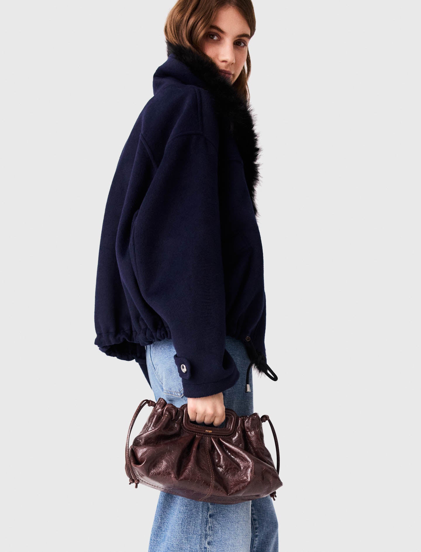 Crackled leather Milpli pouch Dark Brown