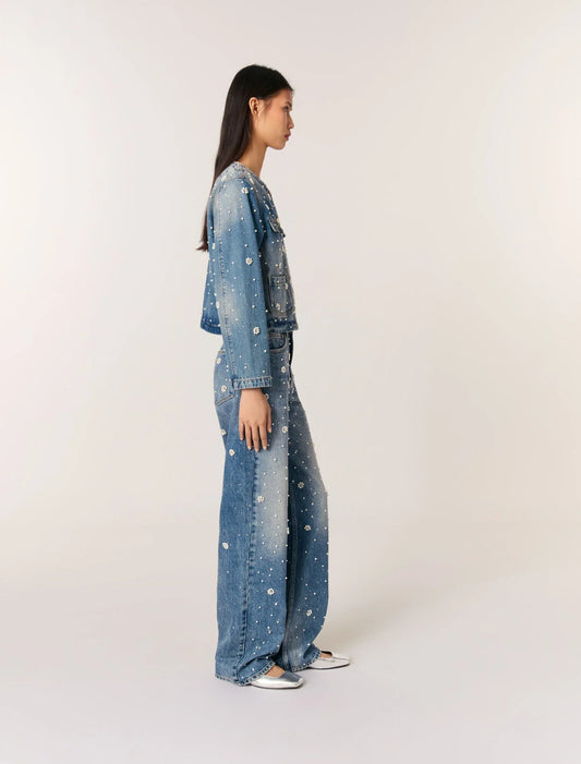 Blue-Embroidered Denim Jacket