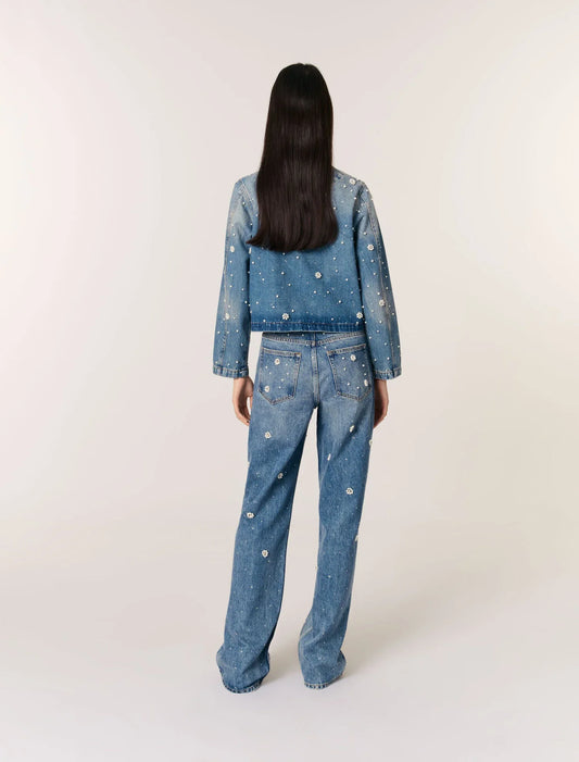 Blue-Embroidered Denim Jacket
