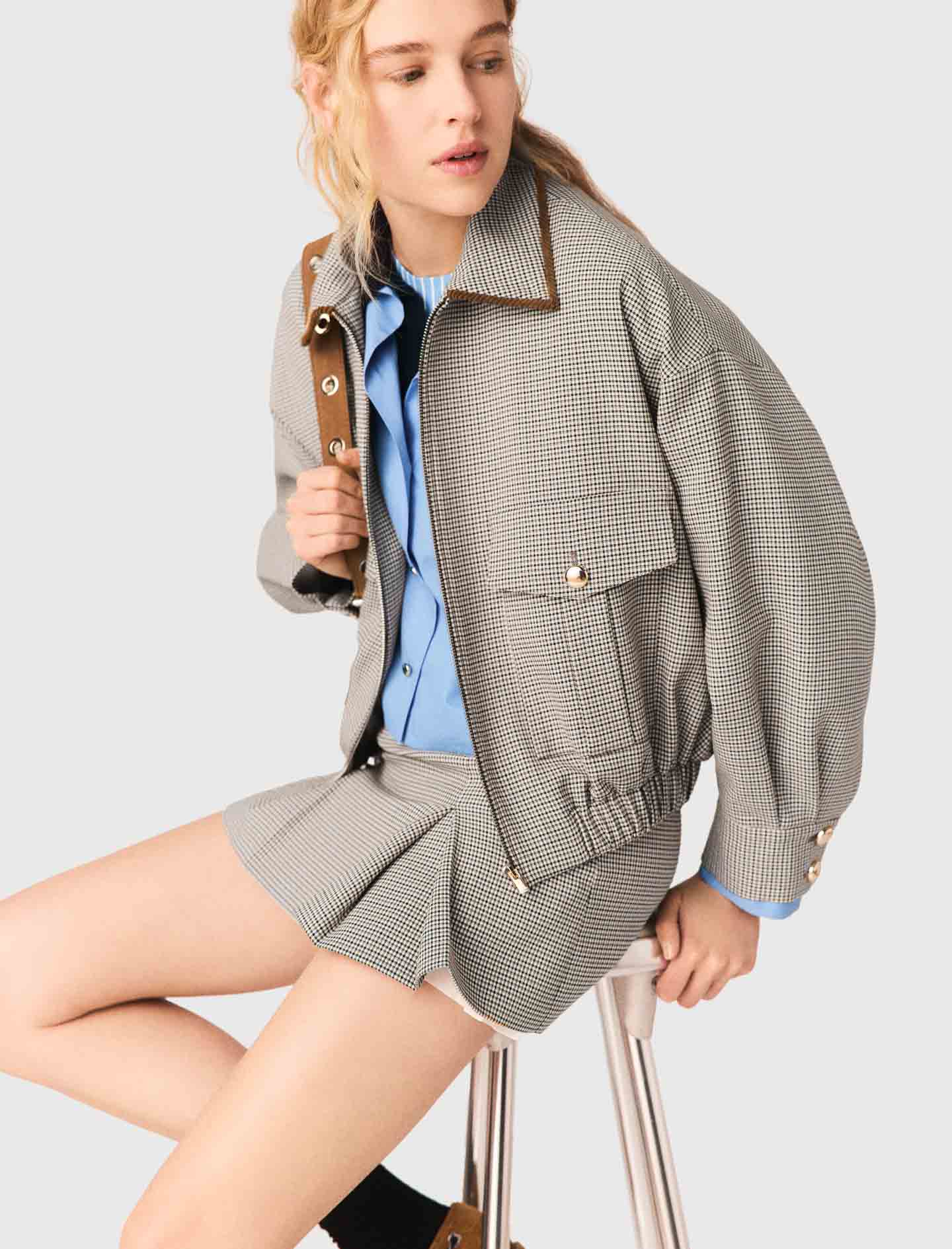 Checked Bomber Jacket BROWN CHECKS