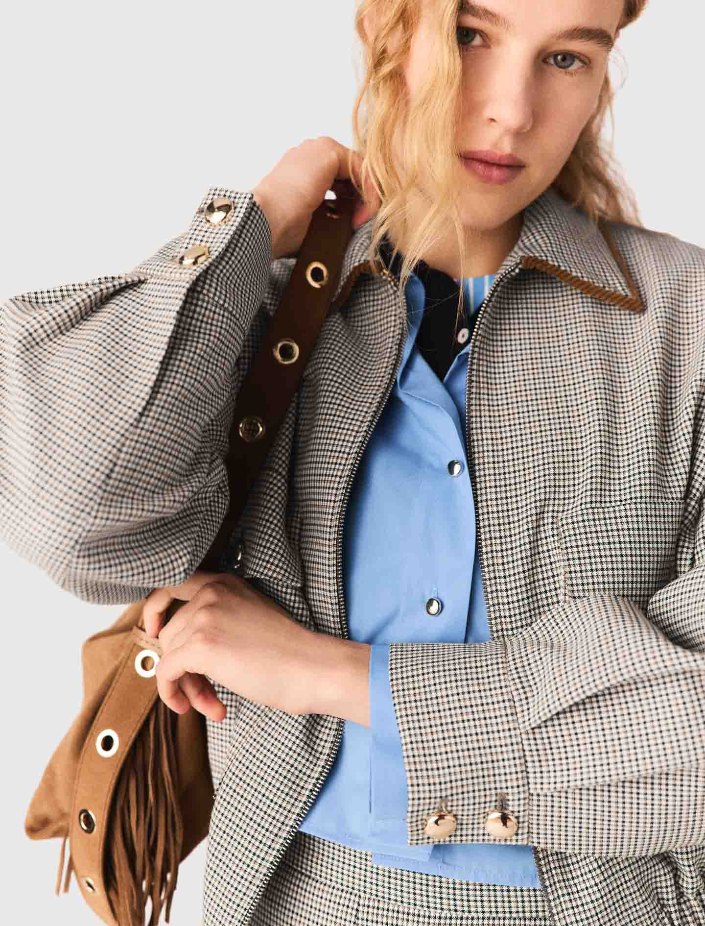 Checked Bomber Jacket BROWN CHECKS
