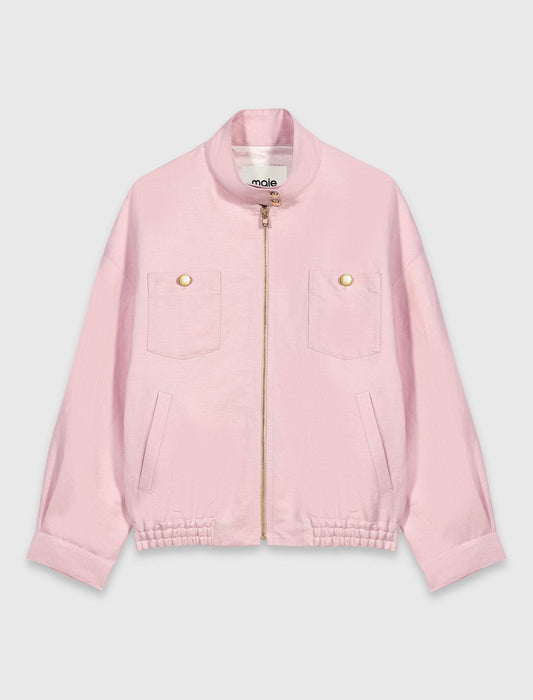 Linen blend bomber jacket Pink