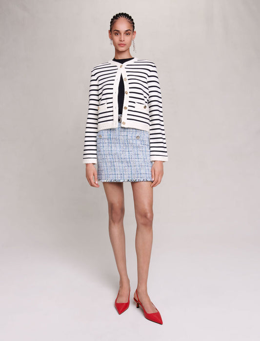 Navy / Ecru featured STRIPED KNIT CARDIGAN