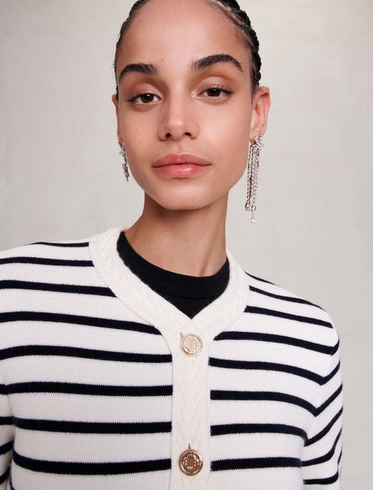 Navy / Ecru   STRIPED KNIT CARDIGAN