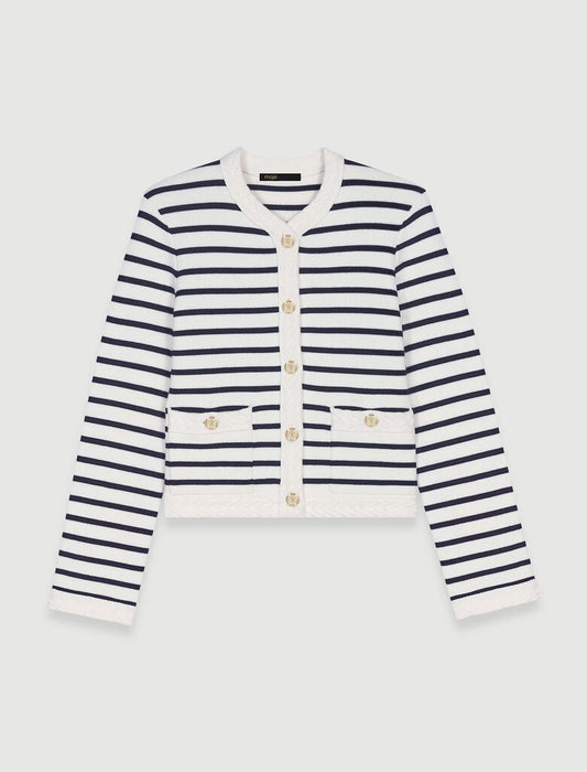 Navy / Ecru   STRIPED KNIT CARDIGAN