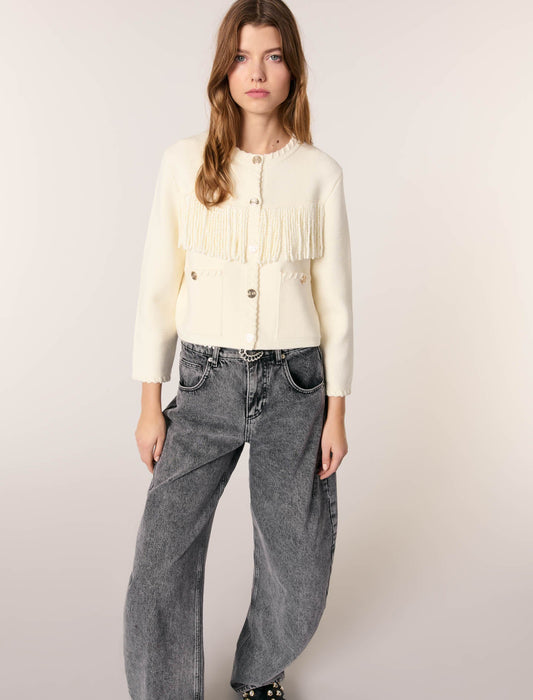 Ecru Rhinestone Detail Cardigan