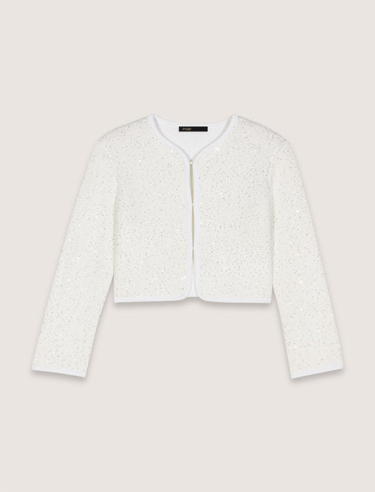 White Sequin Embellished Cardigan