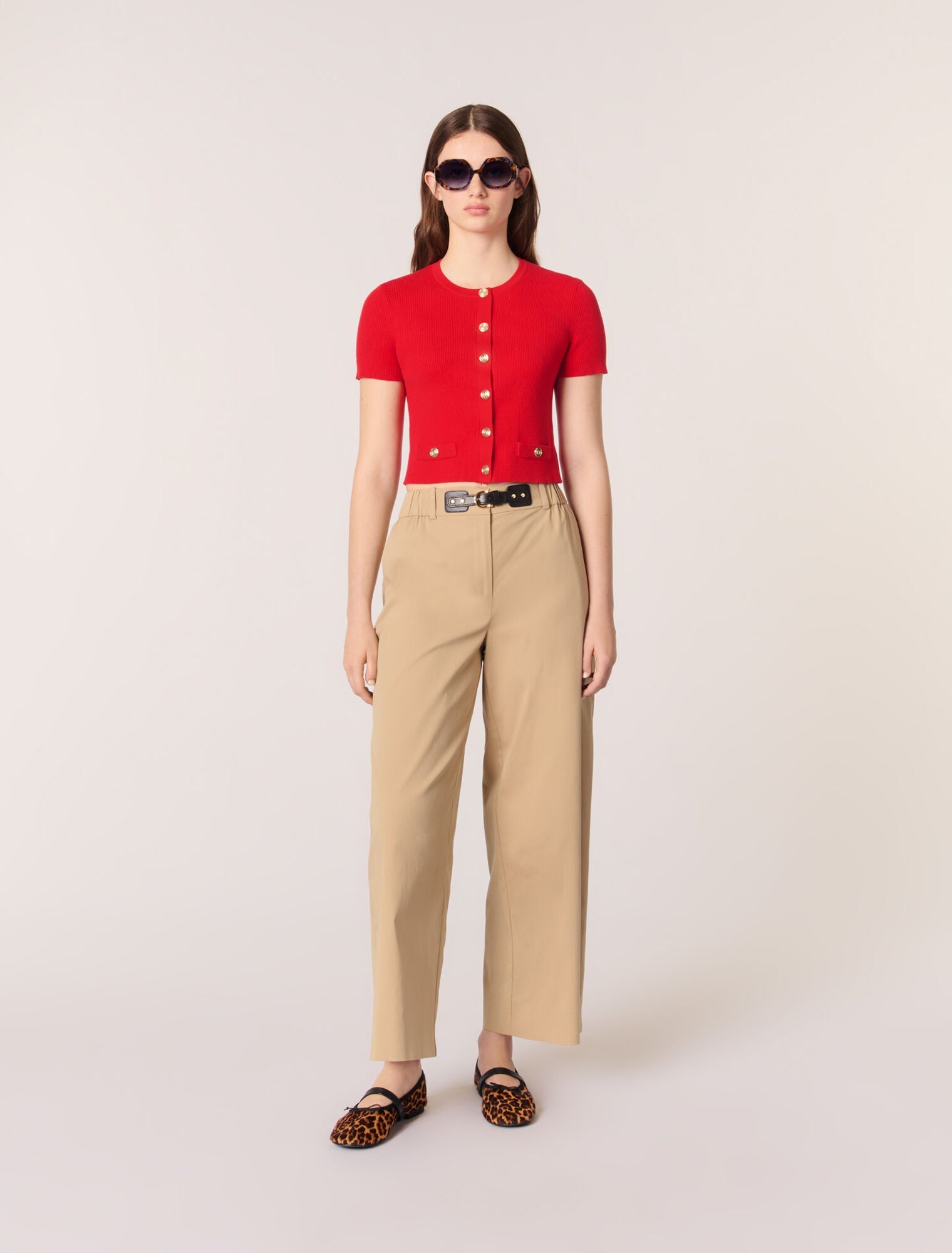 Red-featured-Cropped knit cardigan