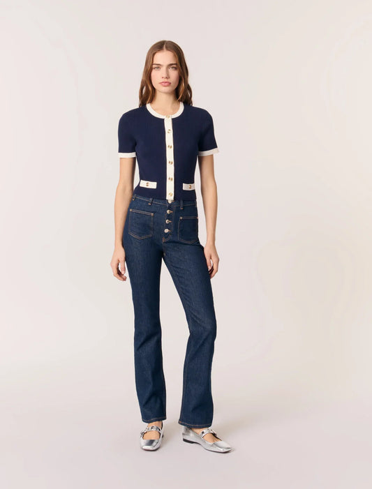 Navy / Ecru-featured-Contrasting Cropped Cardigan