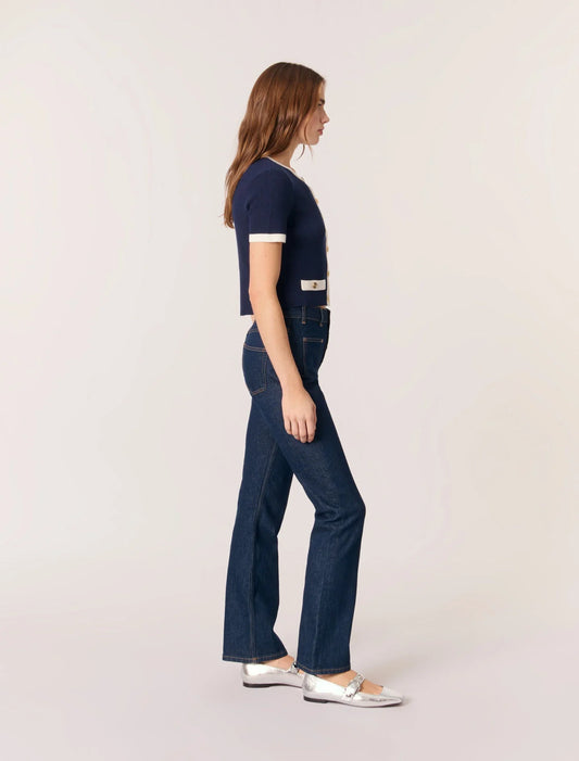 Navy / Ecru-Contrasting Cropped Cardigan