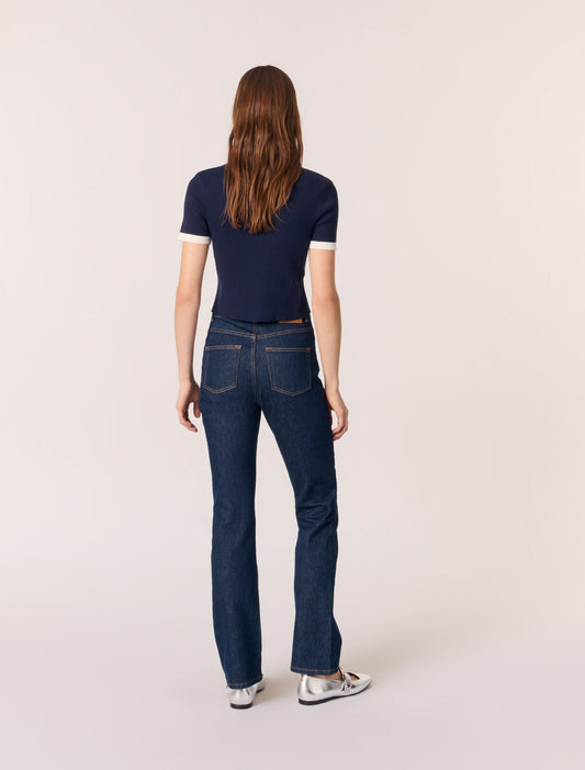 Navy / Ecru-Contrasting Cropped Cardigan
