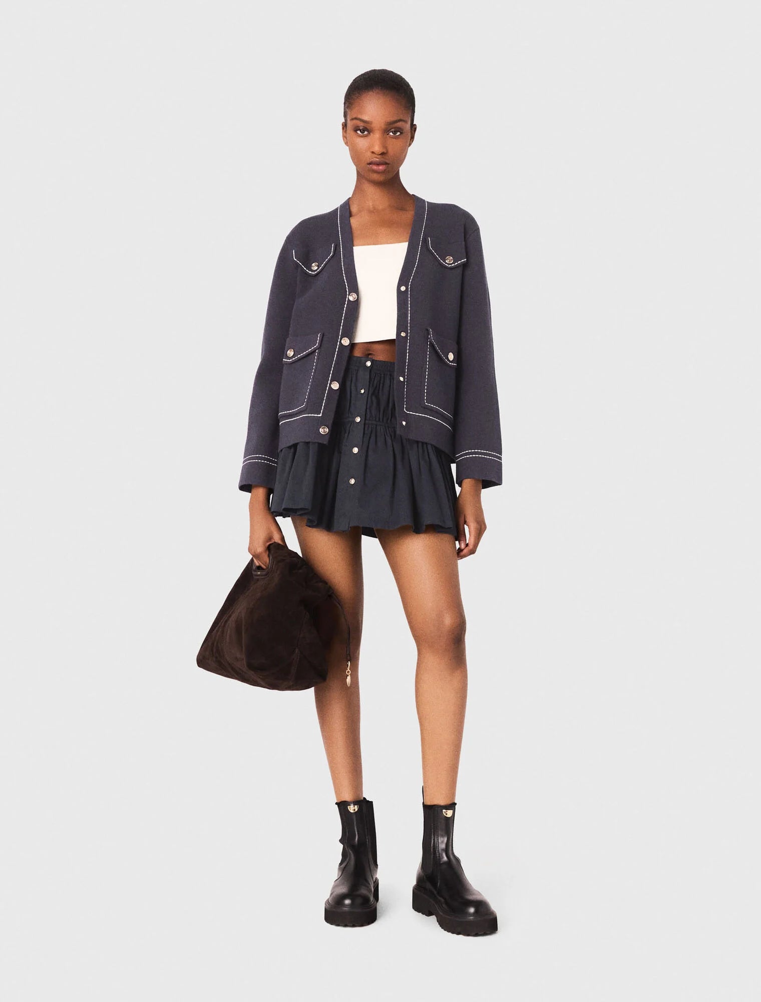 كارديغان طويلة بحياكة متباينة