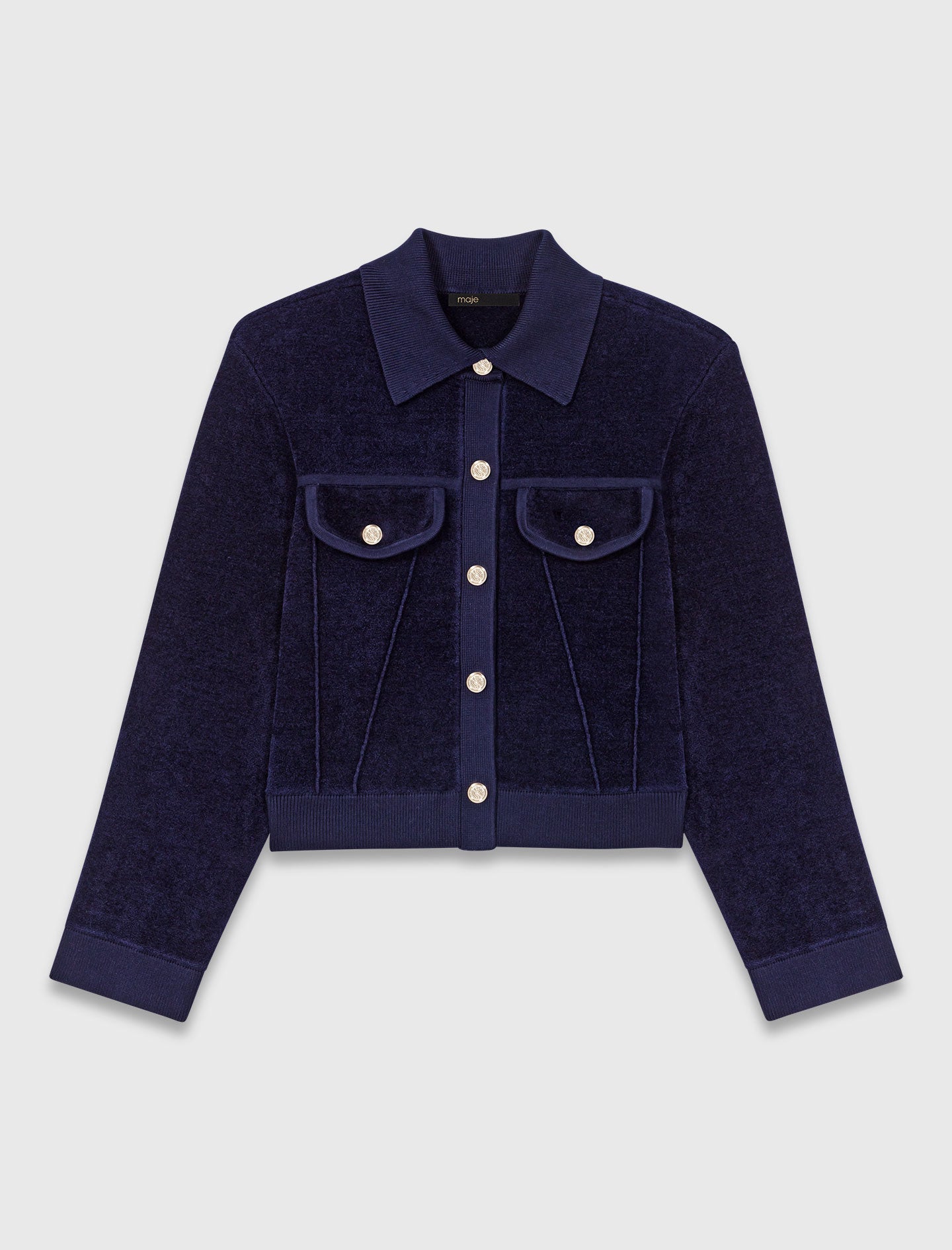 mfpca00632 cropped velvet jacket navy