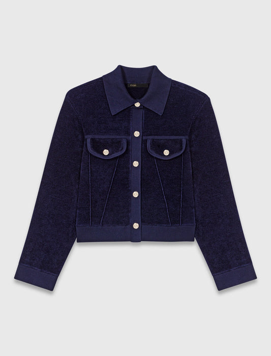 mfpca00632 cropped velvet jacket navy