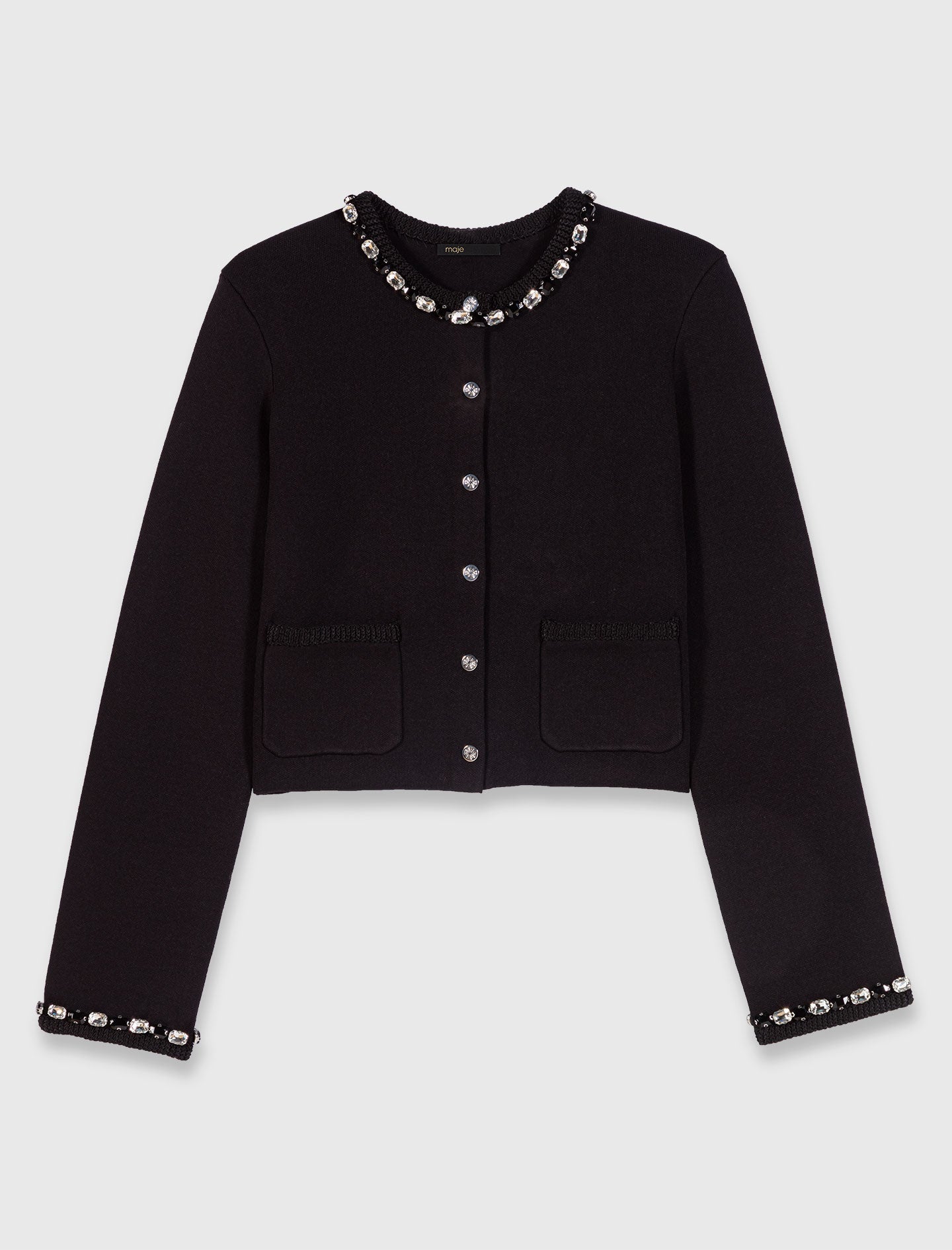 mfpca00645 cropped jewellery detail cardigan black
