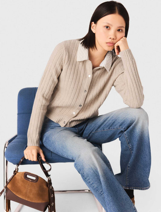 كارديغان بياقة قابلة للإزالة مزينة بالخرز 