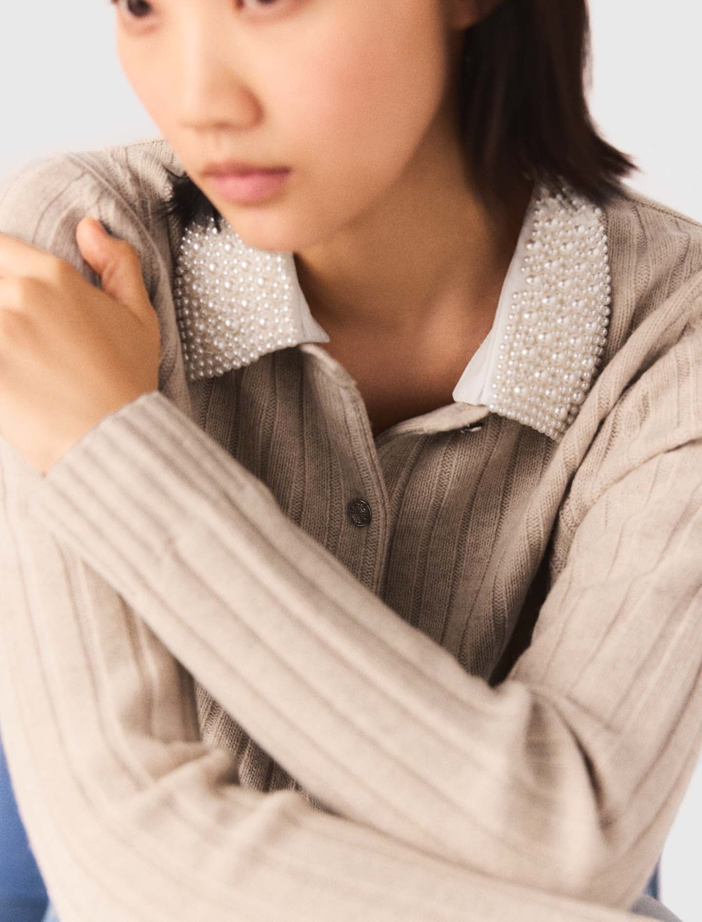 كارديغان بياقة قابلة للإزالة مزينة بالخرز 