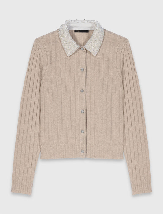 كارديغان بياقة قابلة للإزالة مزينة بالخرز 