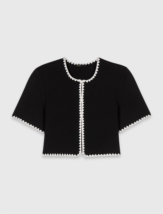 Topstitched Cropped Cardigan Black