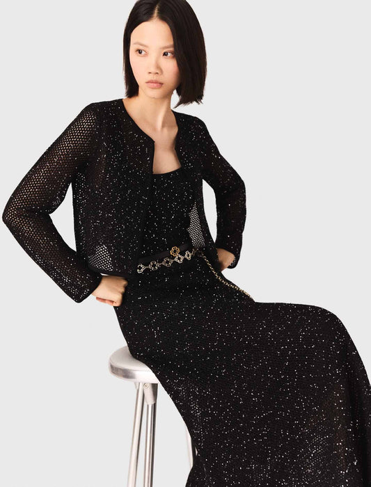 Rhinestone Knit Cardigan Black