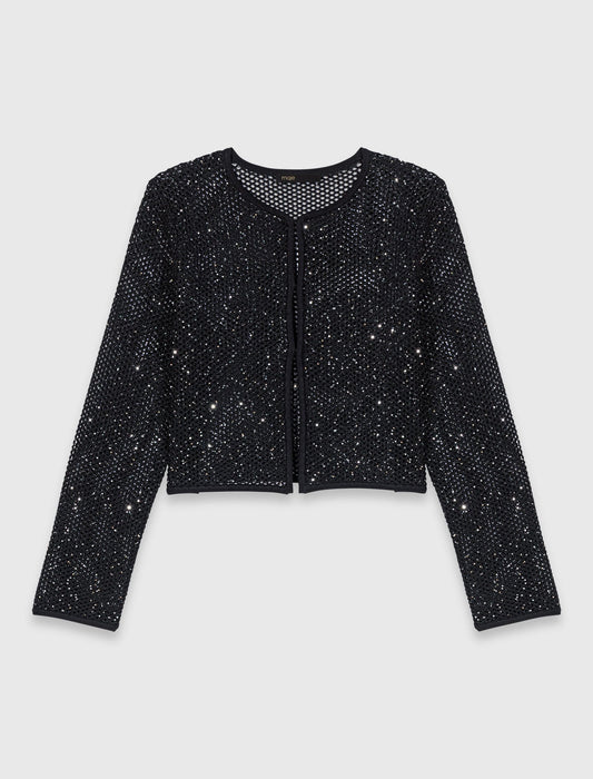 Rhinestone Knit Cardigan Black