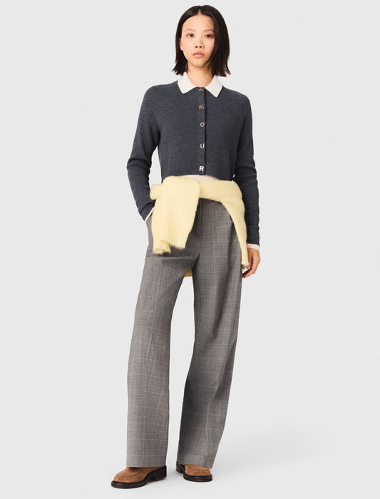 Round-Neck Rib Knit Cardigan Grey