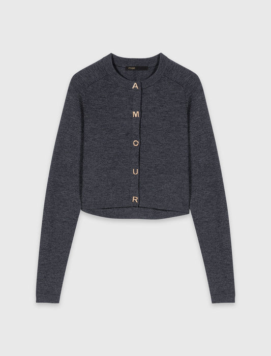 Round-Neck Rib Knit Cardigan Grey