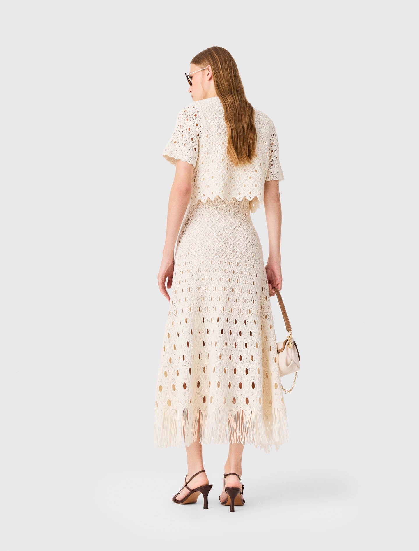 Fringed crochet cardigan Ecru