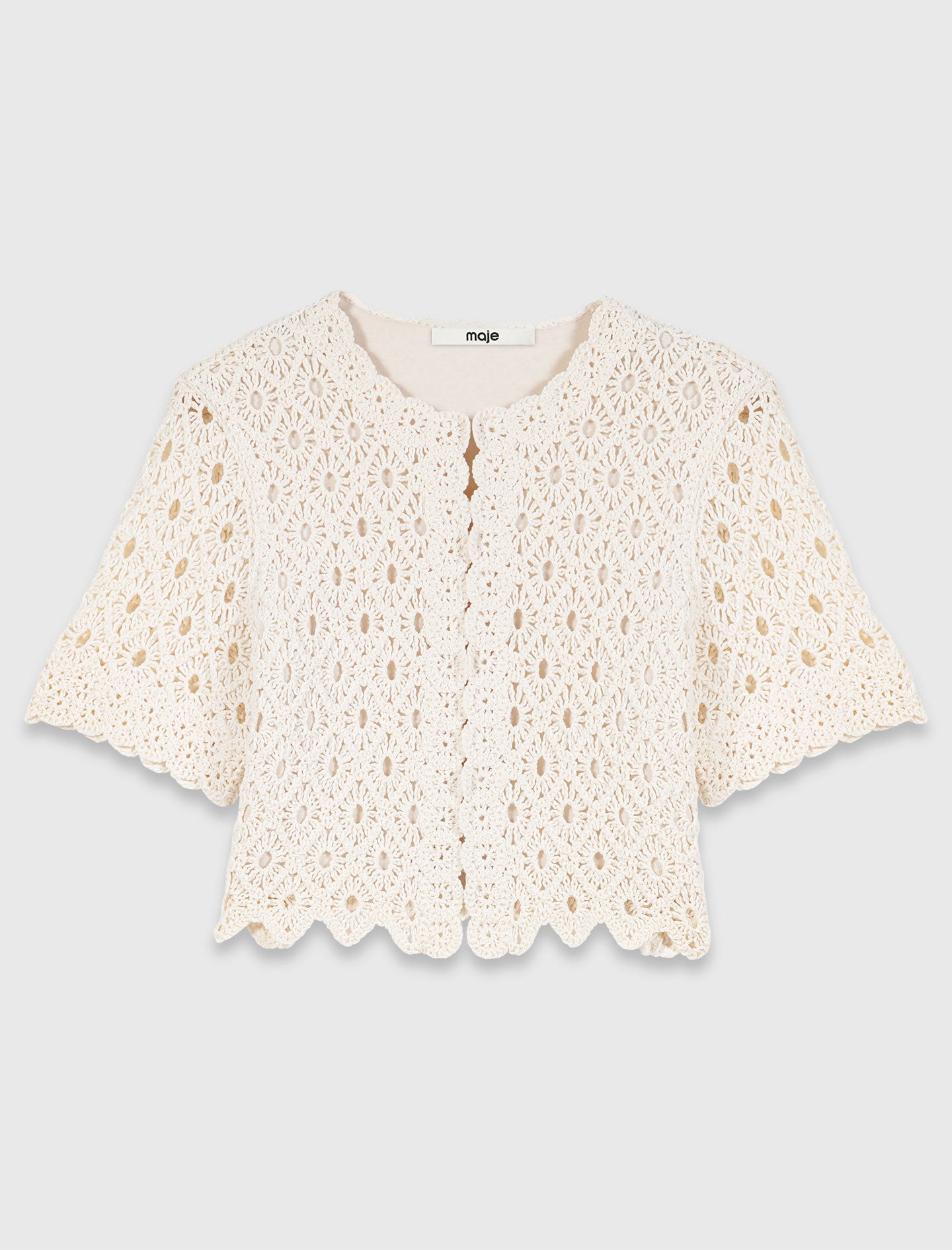 Fringed crochet cardigan Ecru