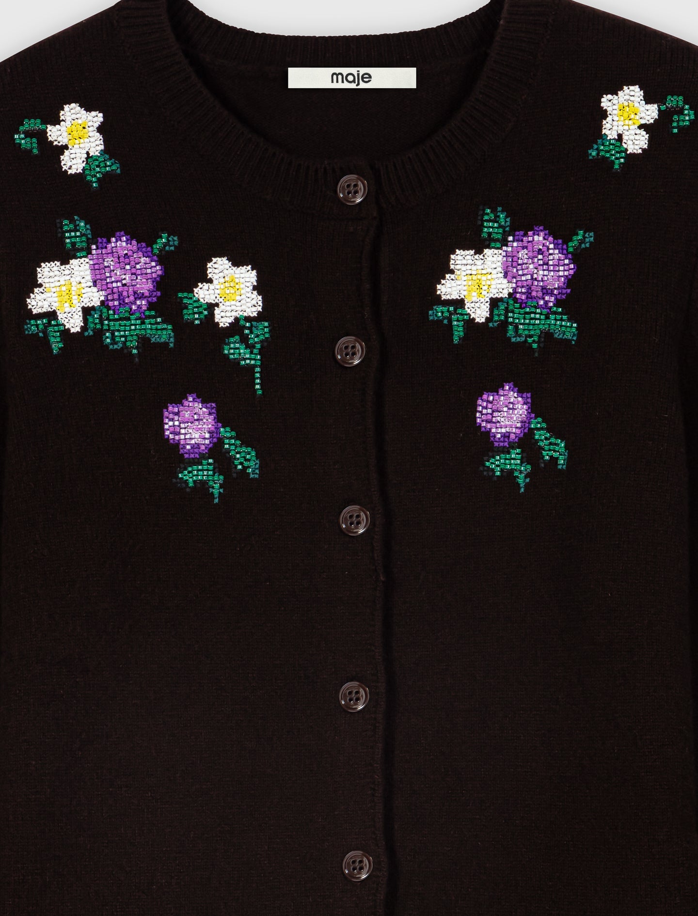 Cardigan with floral embroidery Brown