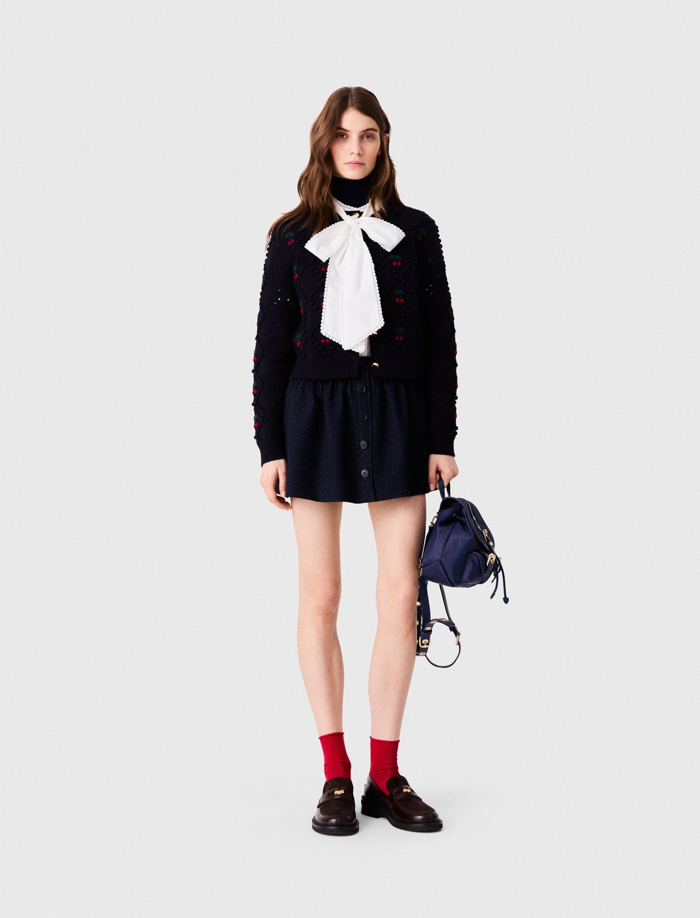 Embroidered cherry cardigan Navy