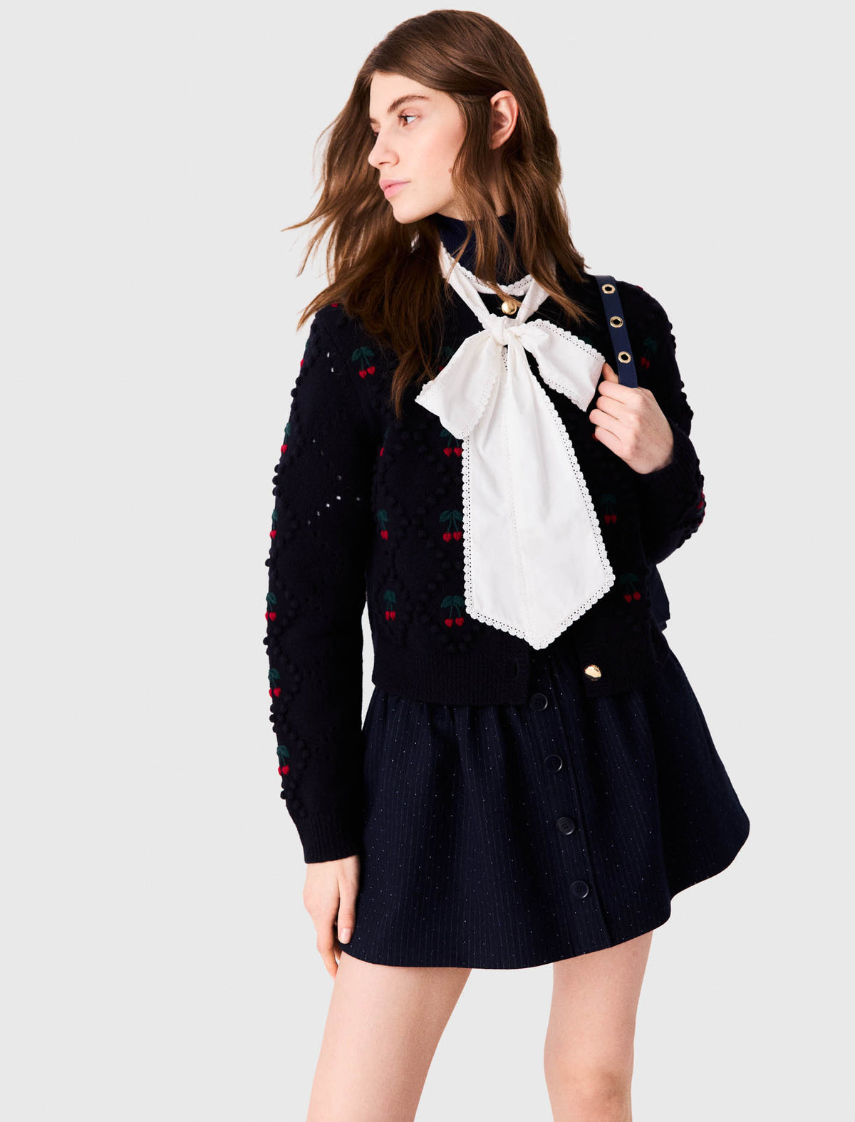 Embroidered cherry cardigan Navy