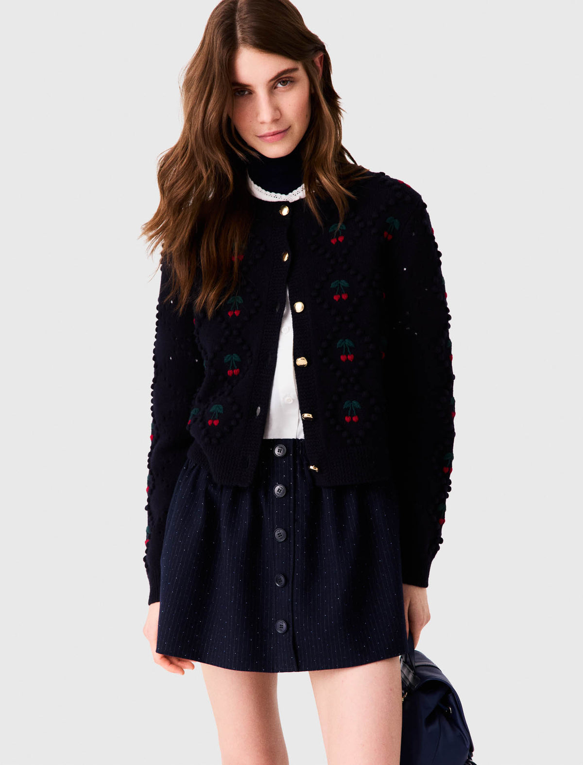 Embroidered cherry cardigan Navy