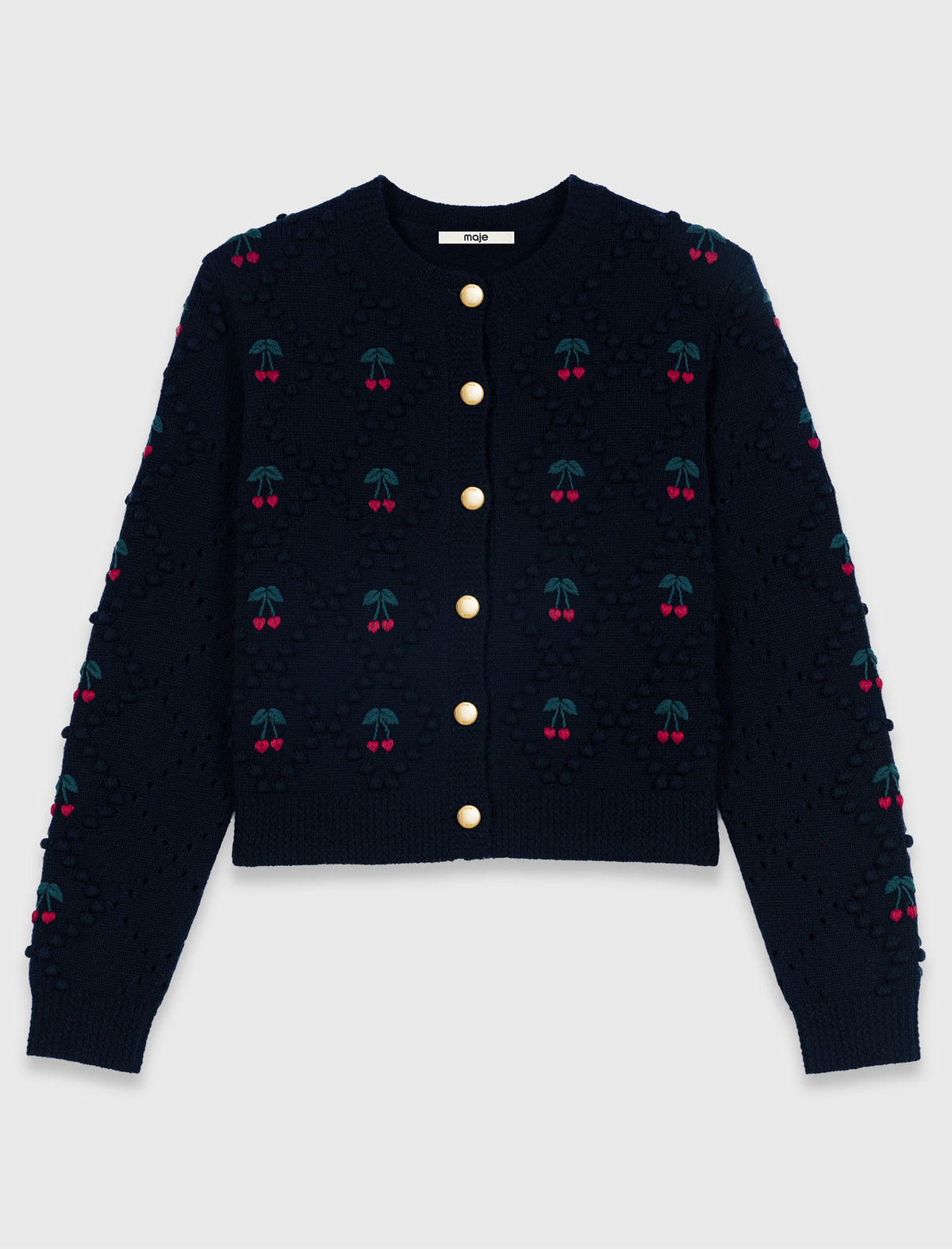 Embroidered cherry cardigan Navy