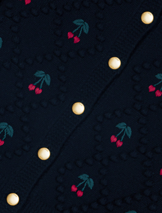 Embroidered cherry cardigan Navy