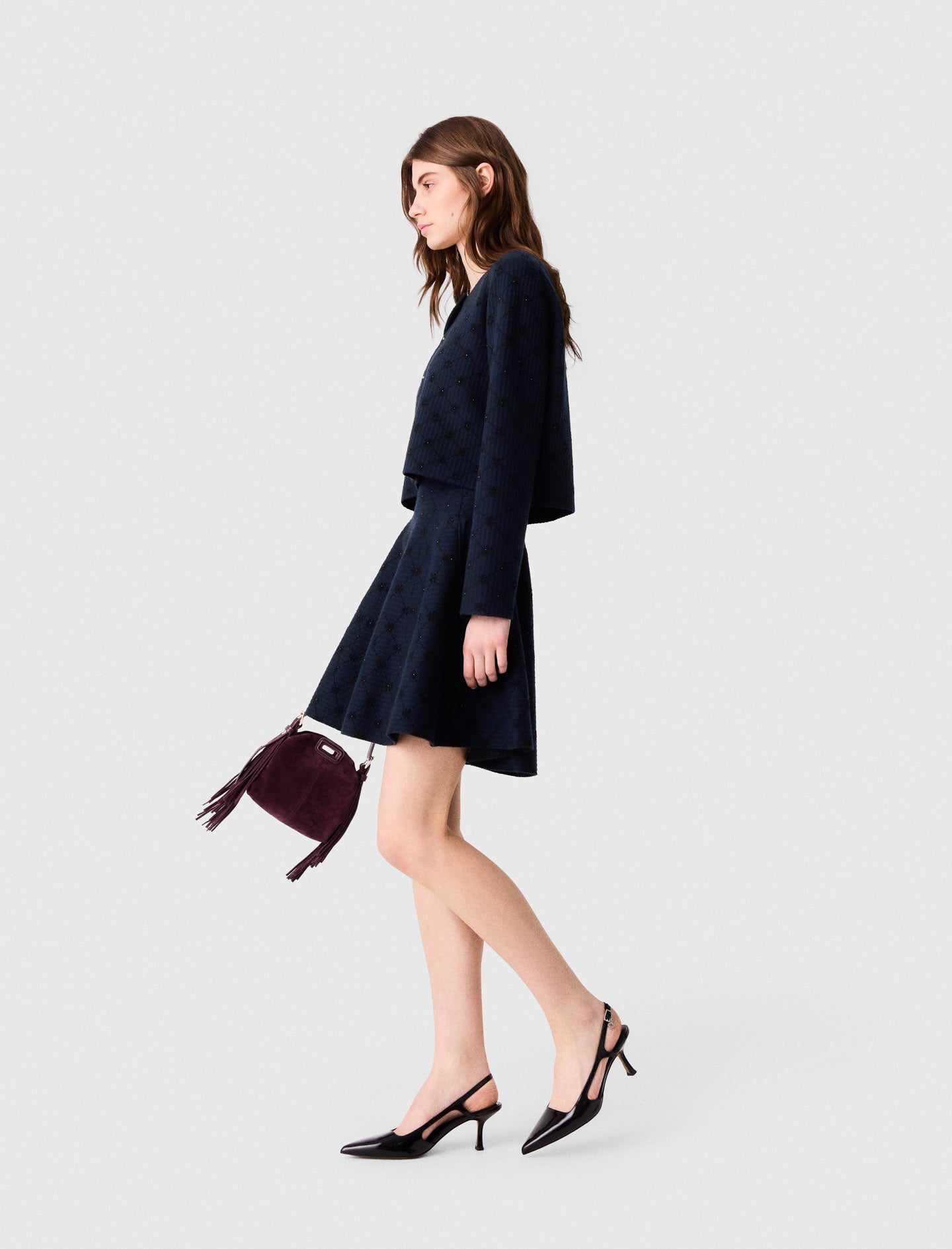 Jacquard cardigan with sequins Navy
