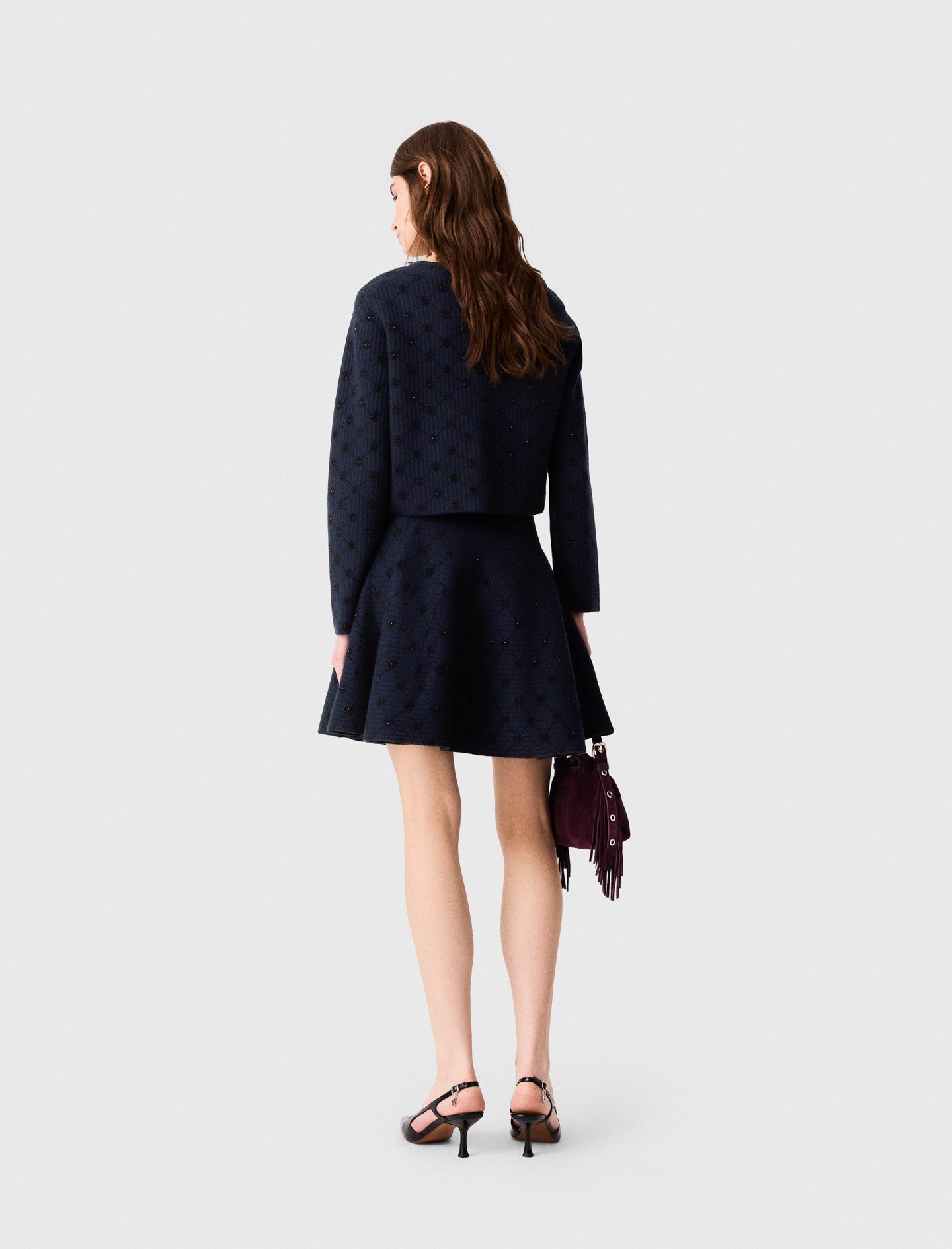 Jacquard cardigan with sequins Navy