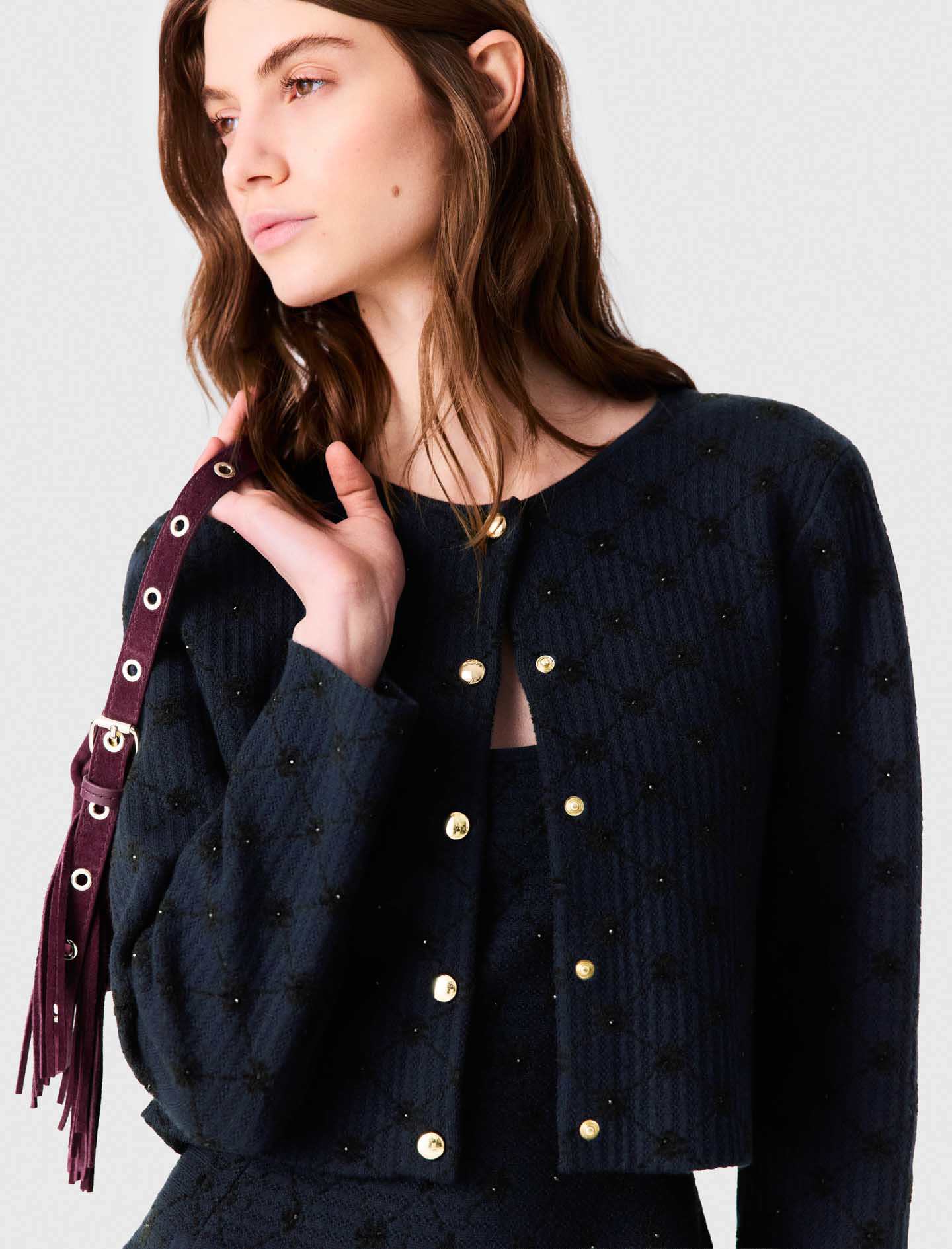 Jacquard cardigan with sequins Navy